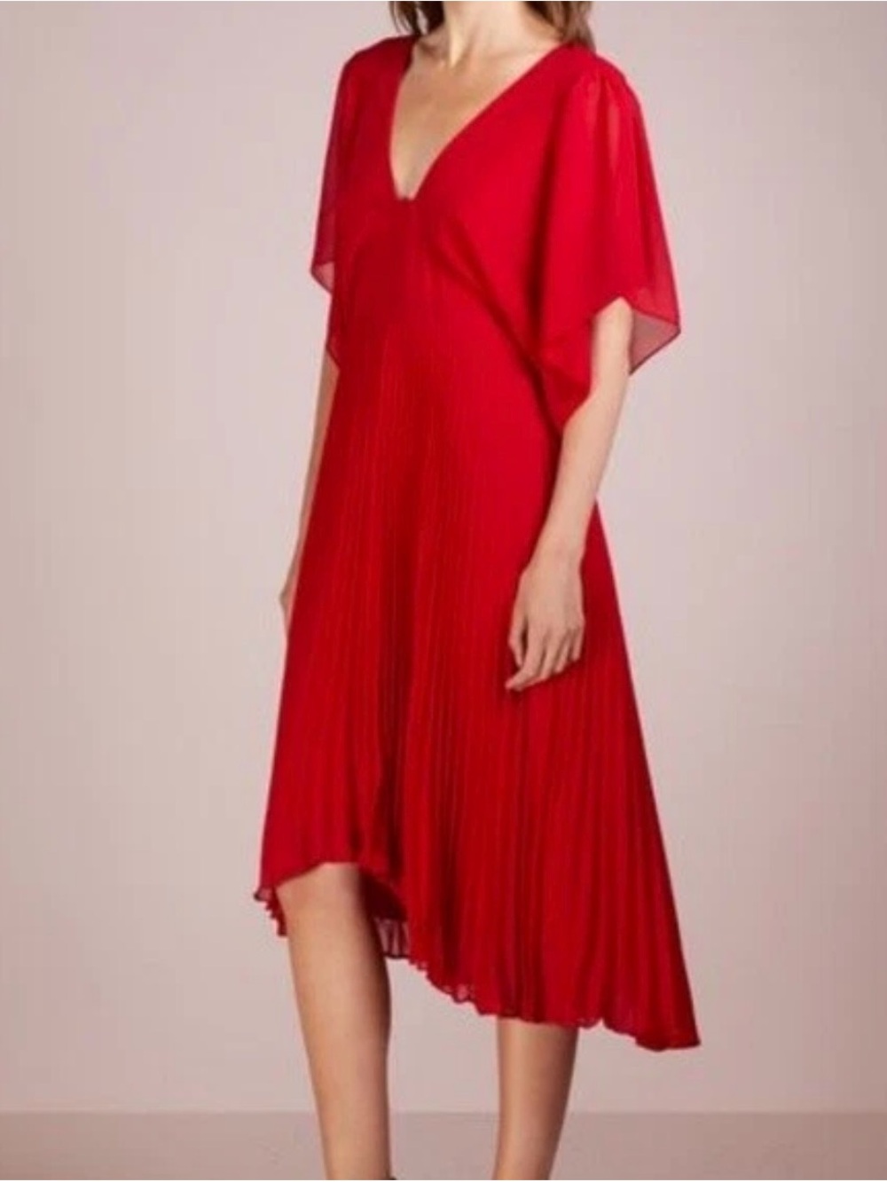 NWT Club Monaco Zorbina Red V-Neck Pleated Midi Dress sz 12
